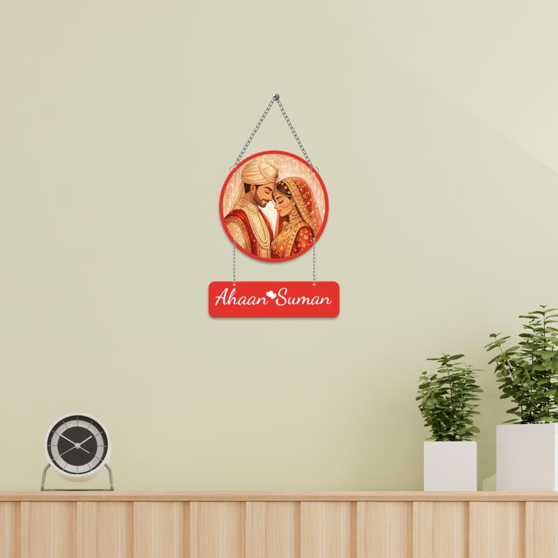 Personalized Couple Wedding Theme Wall Hanging | Traditional Indian Couple Wall Art   Romantic Wedding & Anniversary Wall Hanging Decor   Gift for Husband, Wife, & Newlyweds (Design 1)